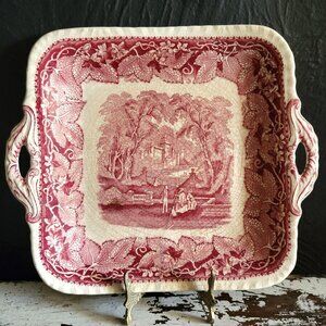 Antique Mason's "Vista" Ironstone Square Open Handled Cake Plate Serving Platter